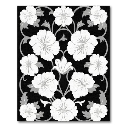 Black And White Floral Scroll Rug