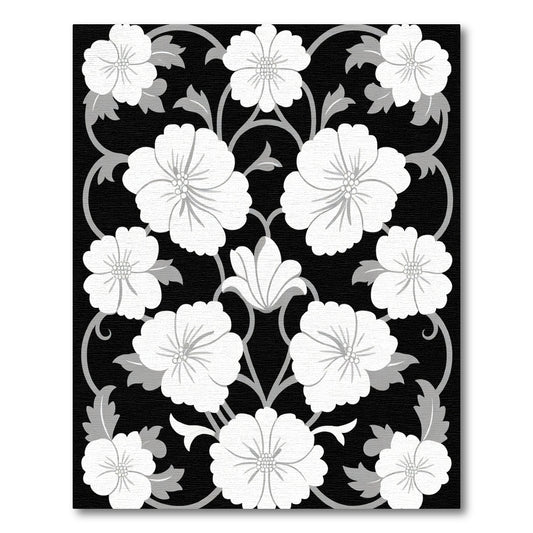 Black And White Floral Scroll Rug