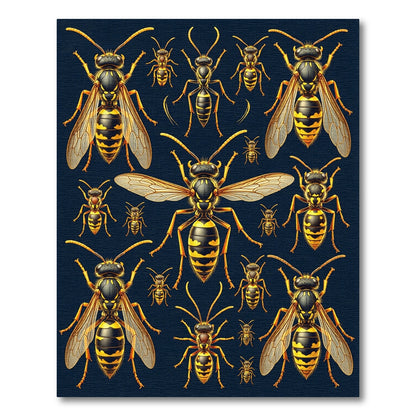 Golden Wasp Entomological Dark Botanical Rug