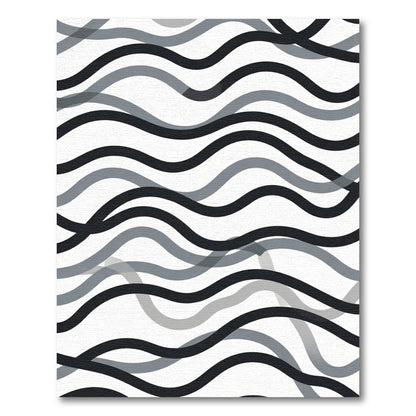 Modern Black Gray Wave Lines Rug