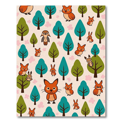 Cute Woodland Critters Trees and Flowers Rug