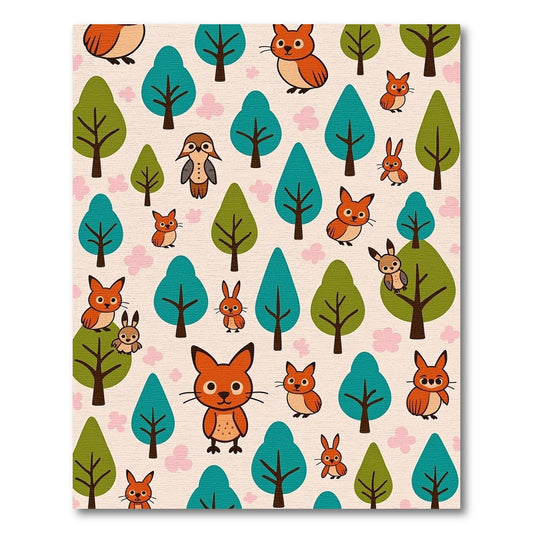 Cute Woodland Critters Trees and Flowers Rug