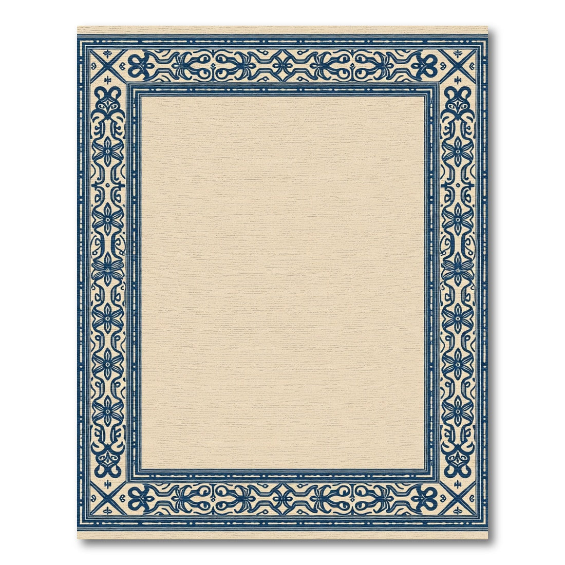 Dark Blue Floral Border Contemporary Rug