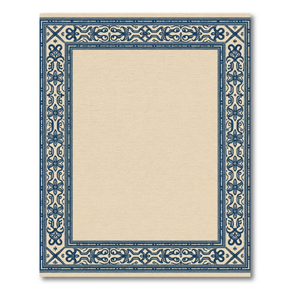 Dark Blue Floral Border Contemporary Rug