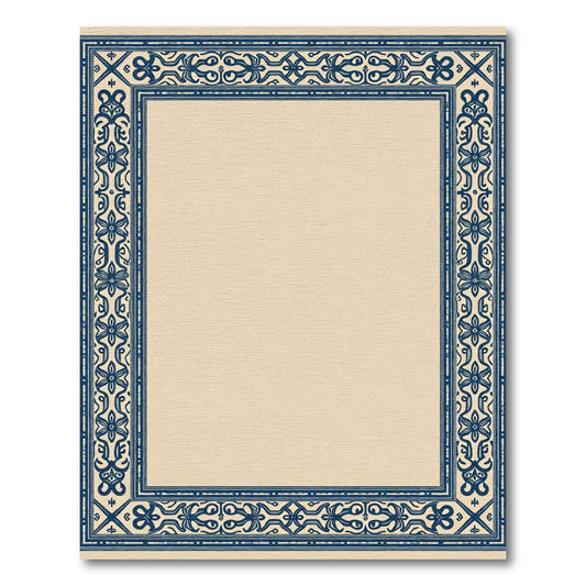 Dark Blue Floral Border Contemporary Rug
