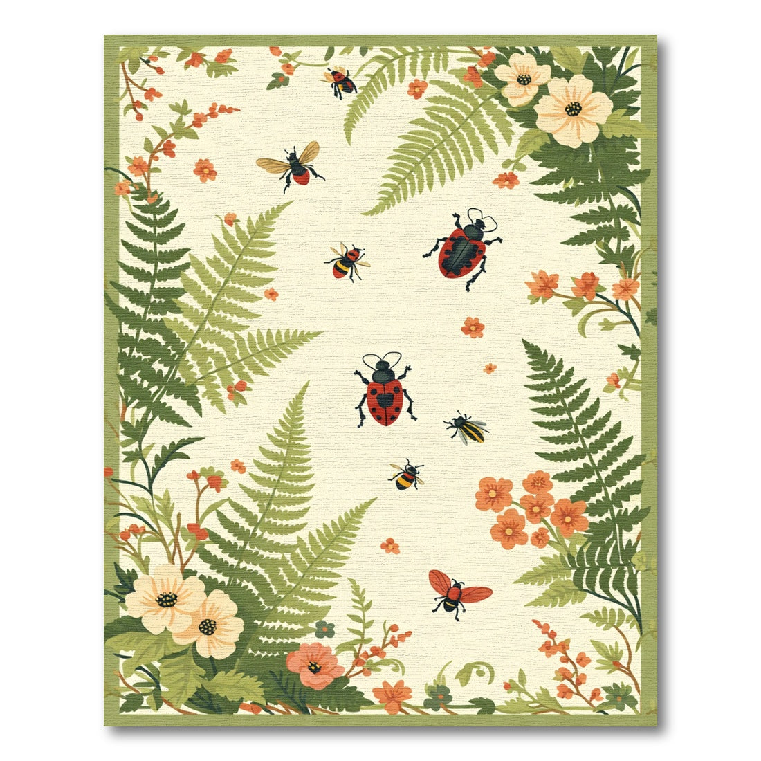 Whimsical Ladybug Fern Garden Rug