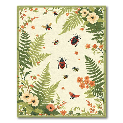 Whimsical Ladybug Fern Garden Rug