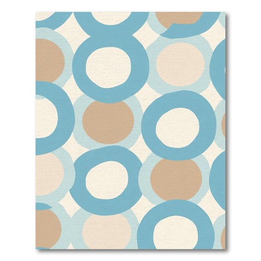 Mid Century Blue Tan Circles Rug
