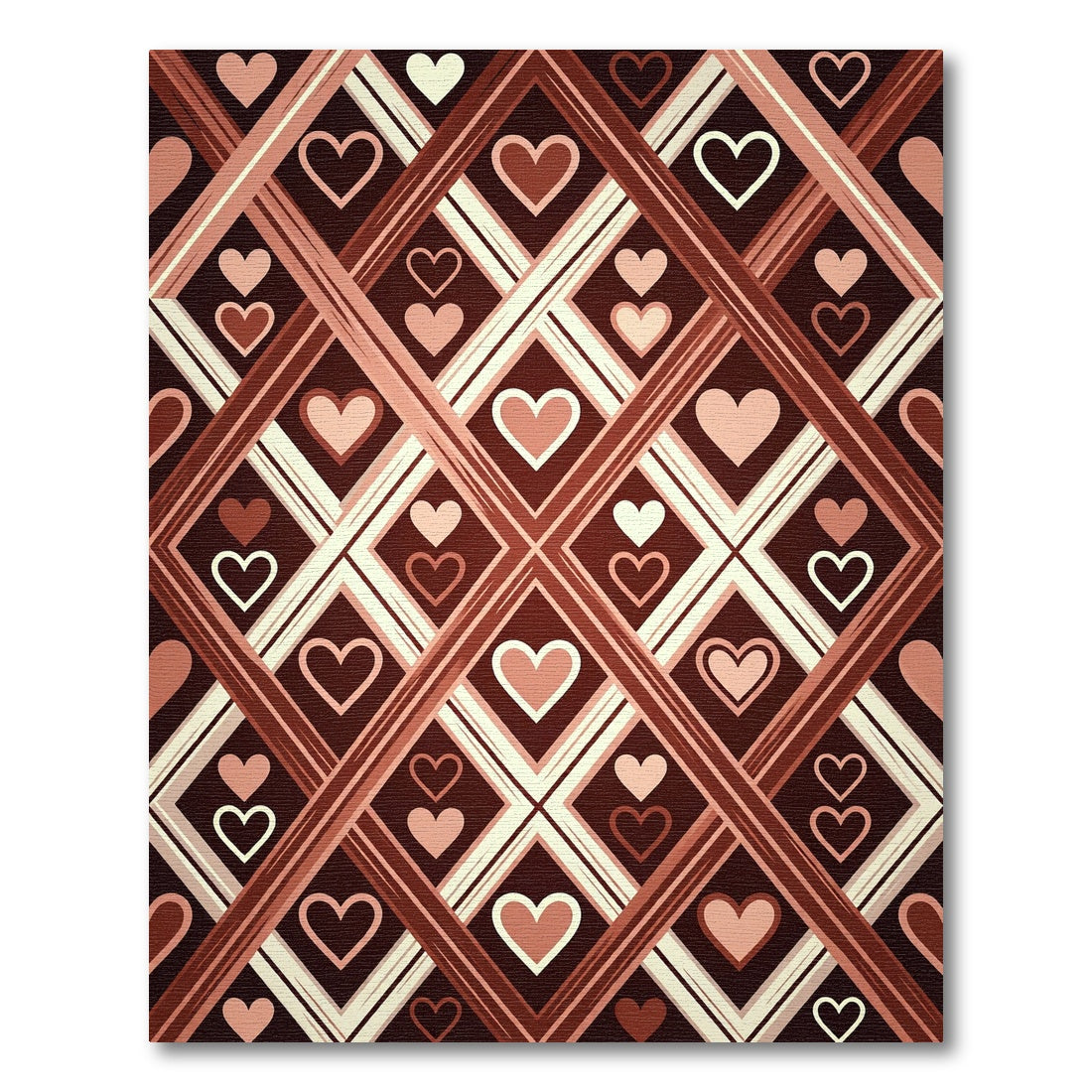 Earthy Brown Geometric Heart Lattice Rug