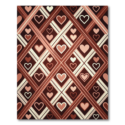 Earthy Brown Geometric Heart Lattice Rug