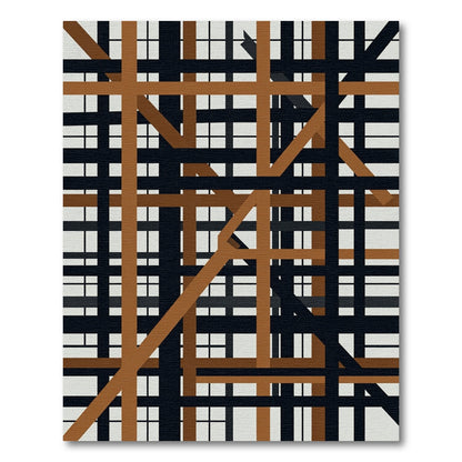Modern Geometric Black and Sienna Intersecting Lines Rug