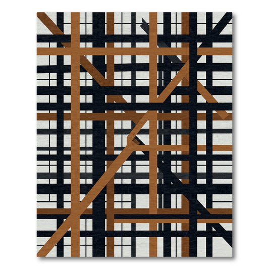 Modern Geometric Black and Sienna Intersecting Lines Rug