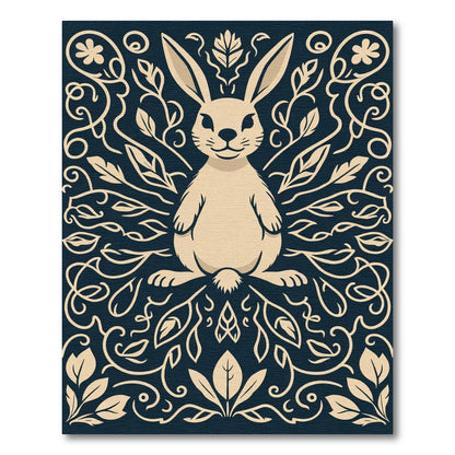 Cream Rabbit Floral Navy Rug