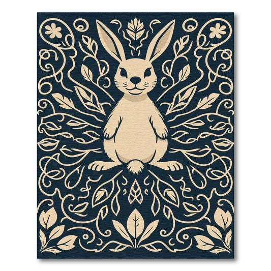 Cream Rabbit Floral Navy Rug