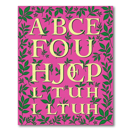 Pink Yellow Floral Alphabet Border Rug