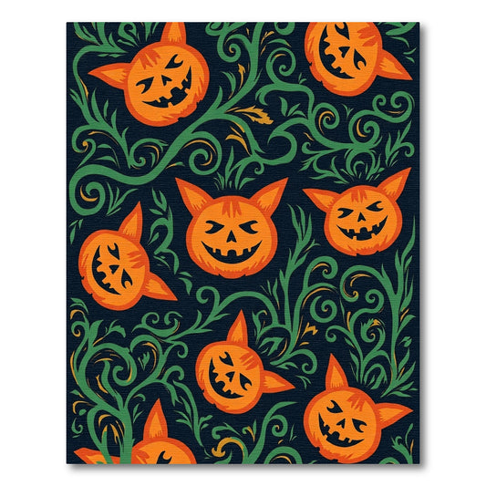 Orange Smiling Cat Pumpkin Vine Rug