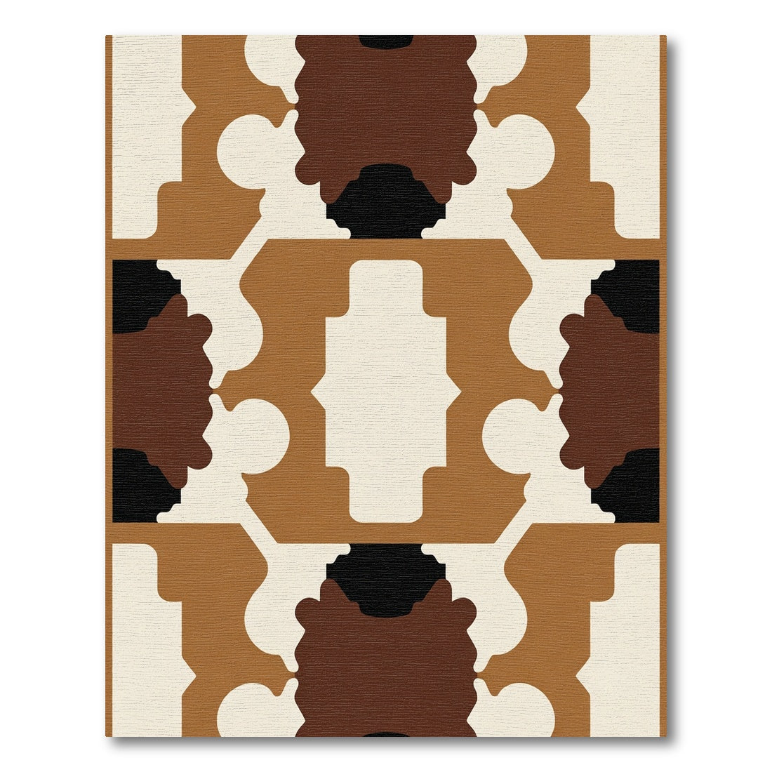Terracotta and Cream Geometric Mid Century Rug