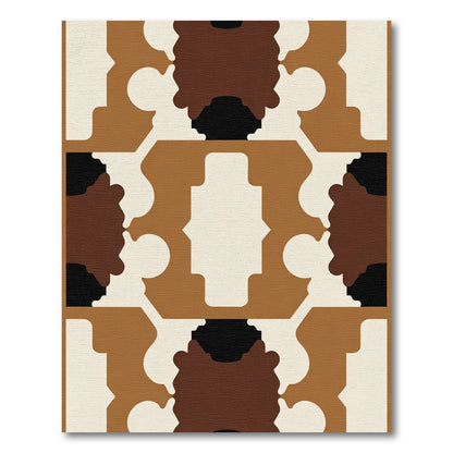 Terracotta and Cream Geometric Mid Century Rug