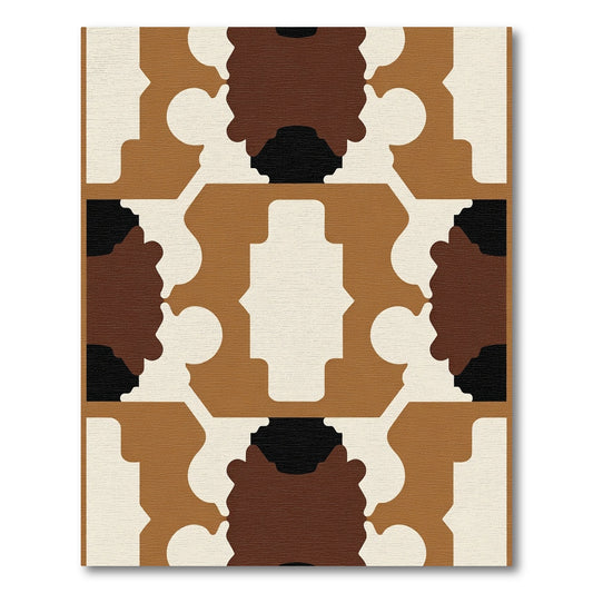 Terracotta and Cream Geometric Mid Century Rug