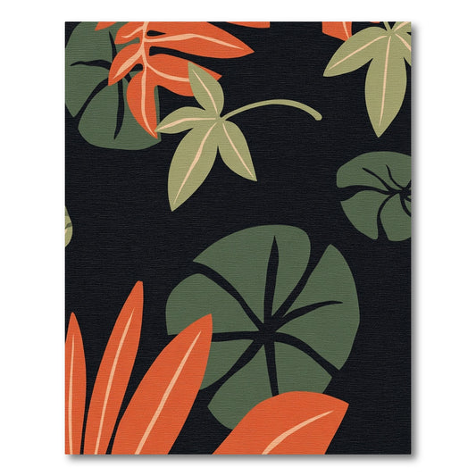 Bold Orange Green Leaf Collage Rug