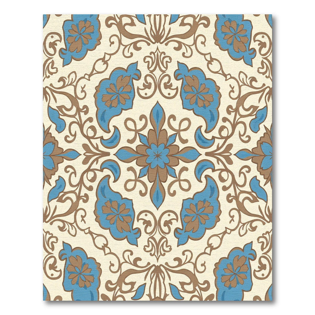 Cream Tan Blue Floral Medallion Rug