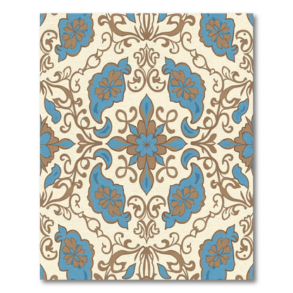 Cream Tan Blue Floral Medallion Rug