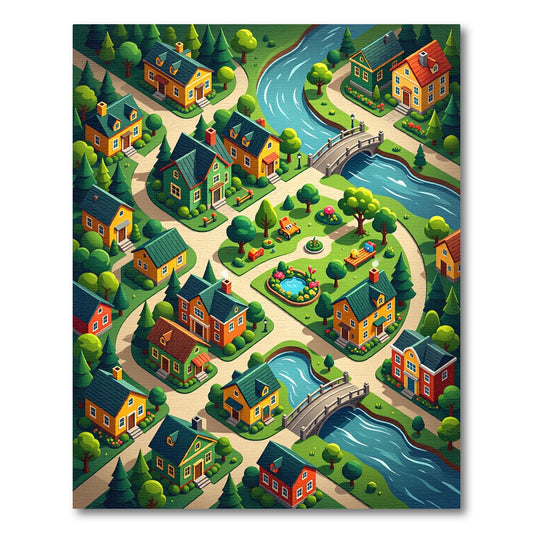 Whimsical Colorful Village River Forest Rug