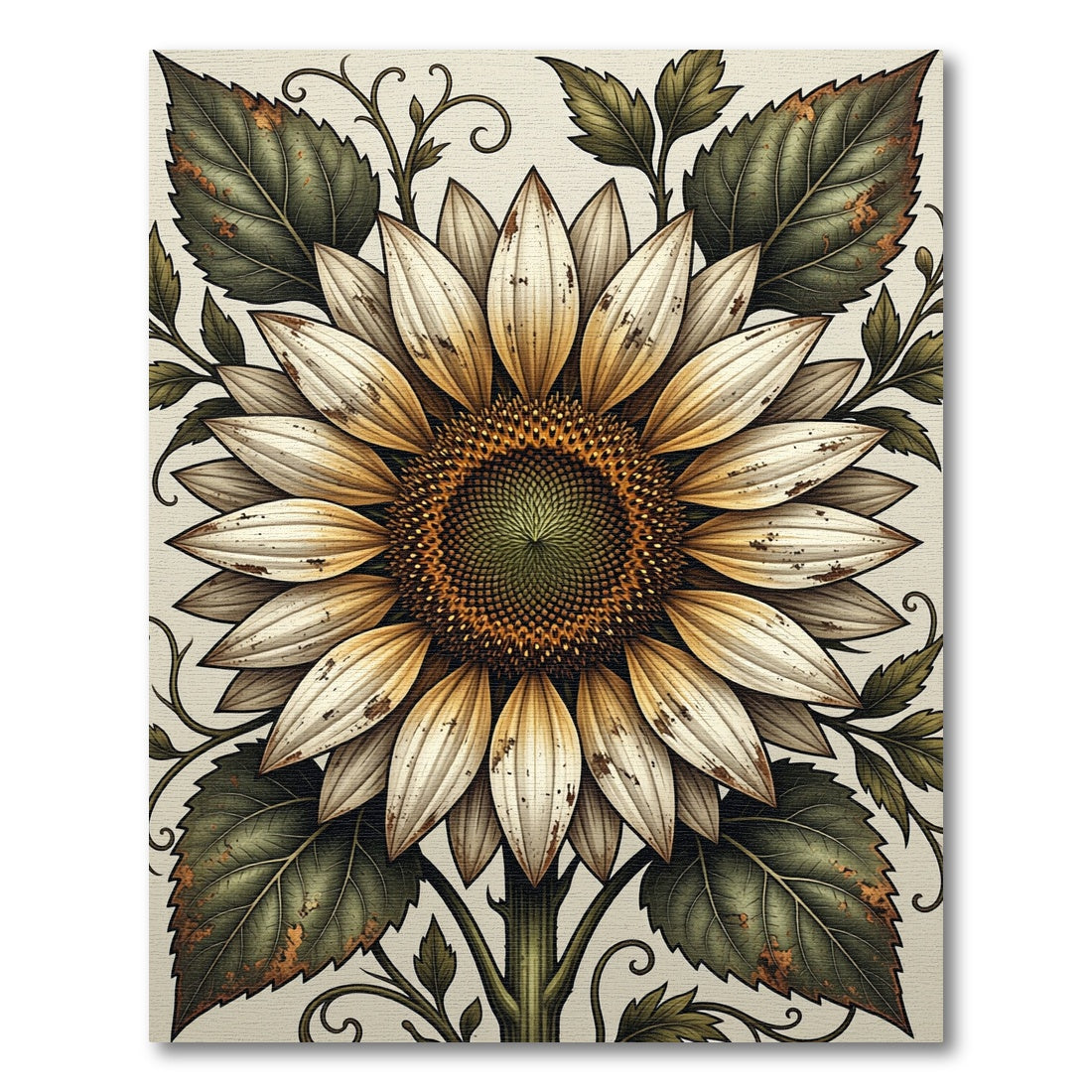 Weathered Cream Sunflower Botanical Art Rug