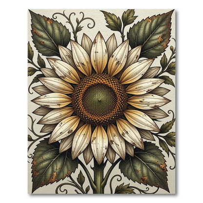 Weathered Cream Sunflower Botanical Art Rug