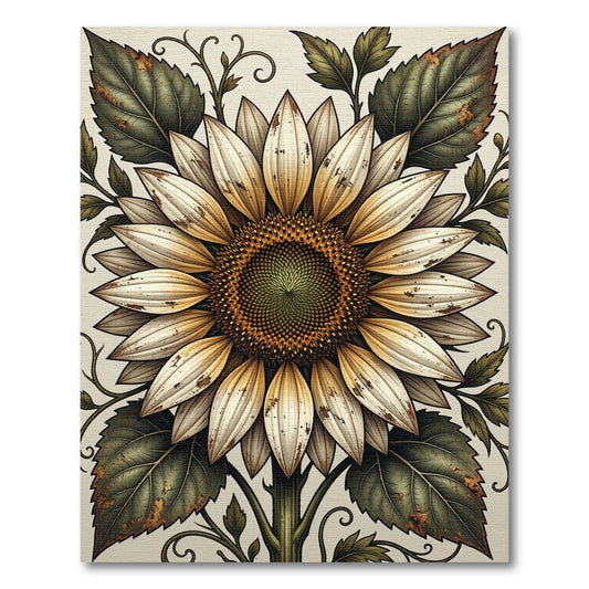 Weathered Cream Sunflower Botanical Art Rug