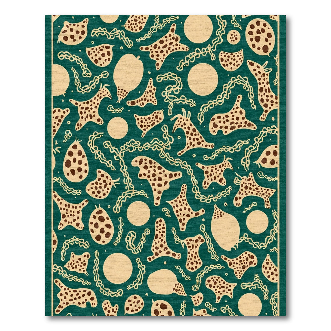 Deep Teal Cream Animal Blob Scatter Rug