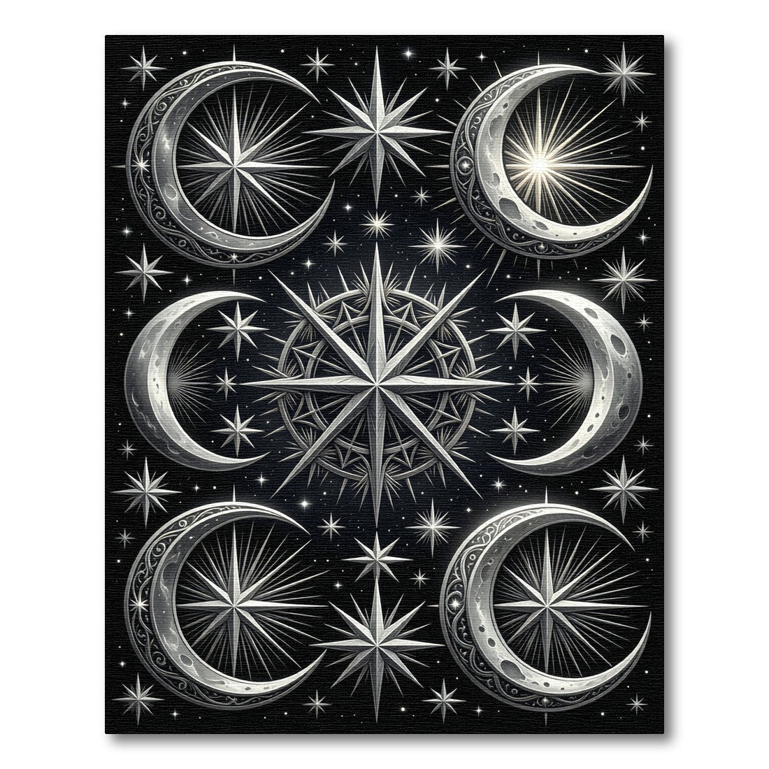 Celestial Silver Moon and Star Night Rug
