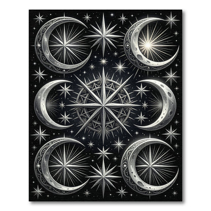 Celestial Silver Moon and Star Night Rug