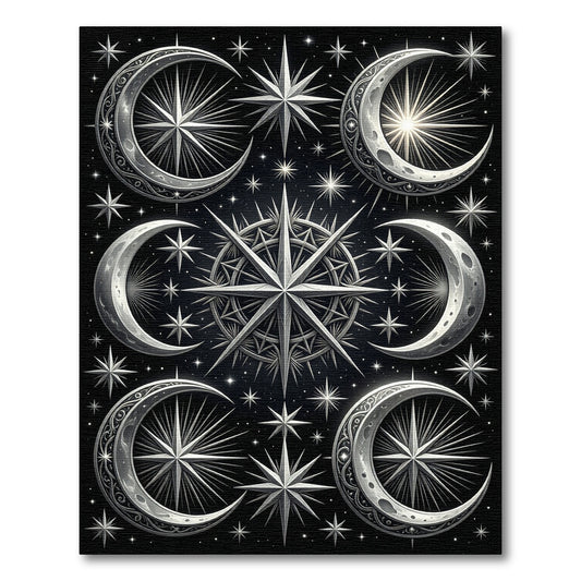 Celestial Silver Moon and Star Night Rug