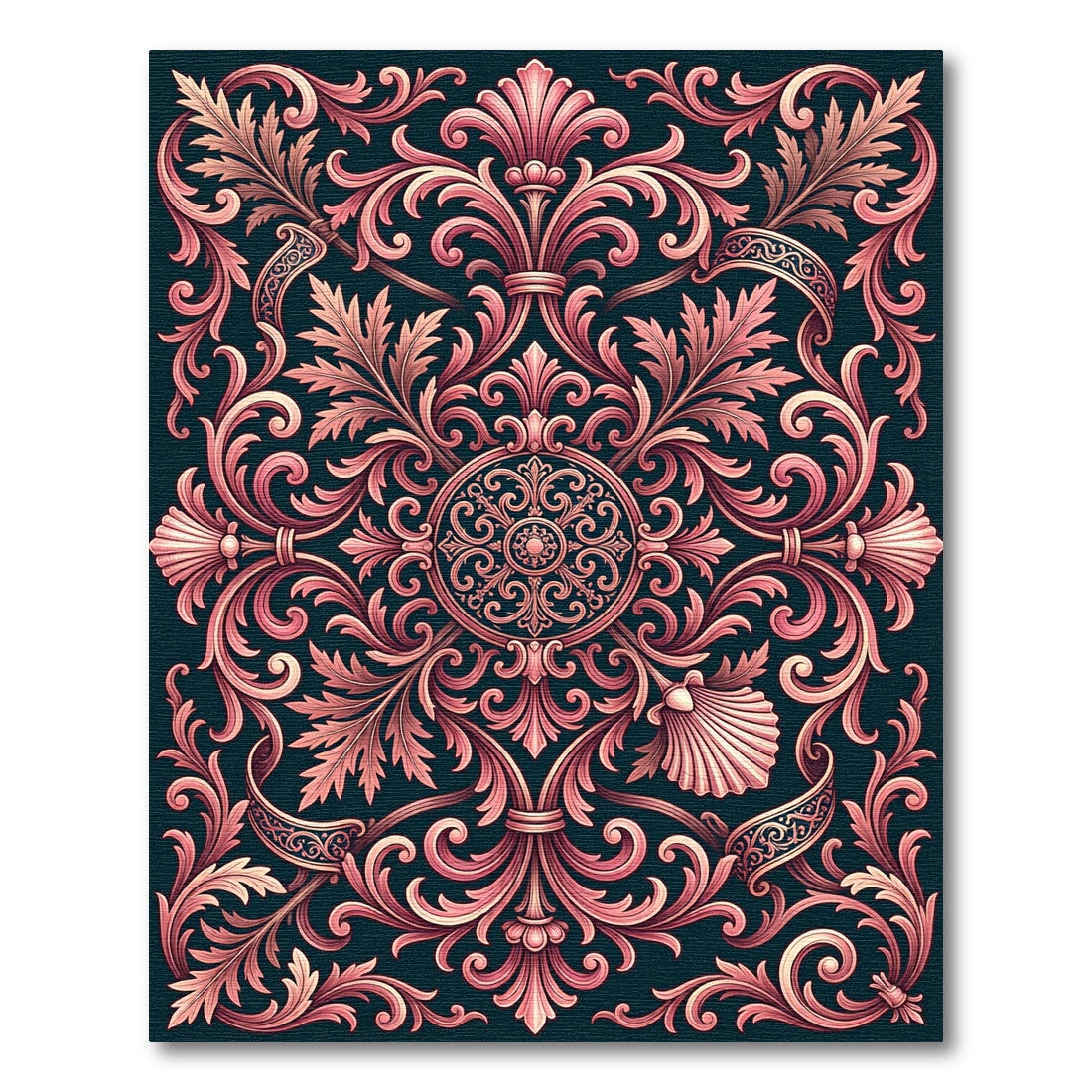Ornate Pink Floral Acanthus Scroll Rug