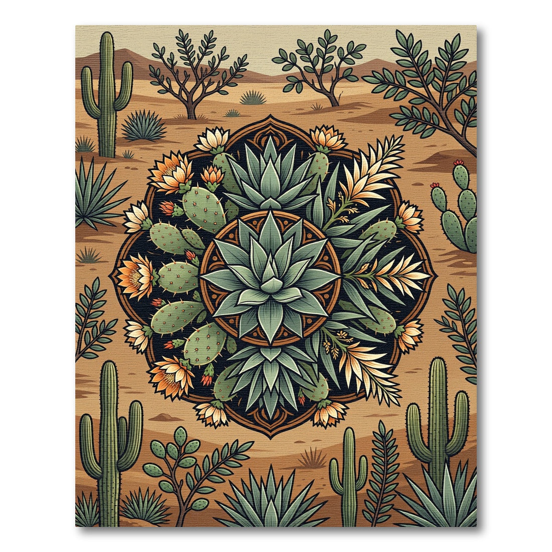 Desert Agave Flower Mandala Earthy Art Rug