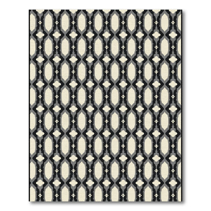 Neutral Geometric Lattice Medallion Rug