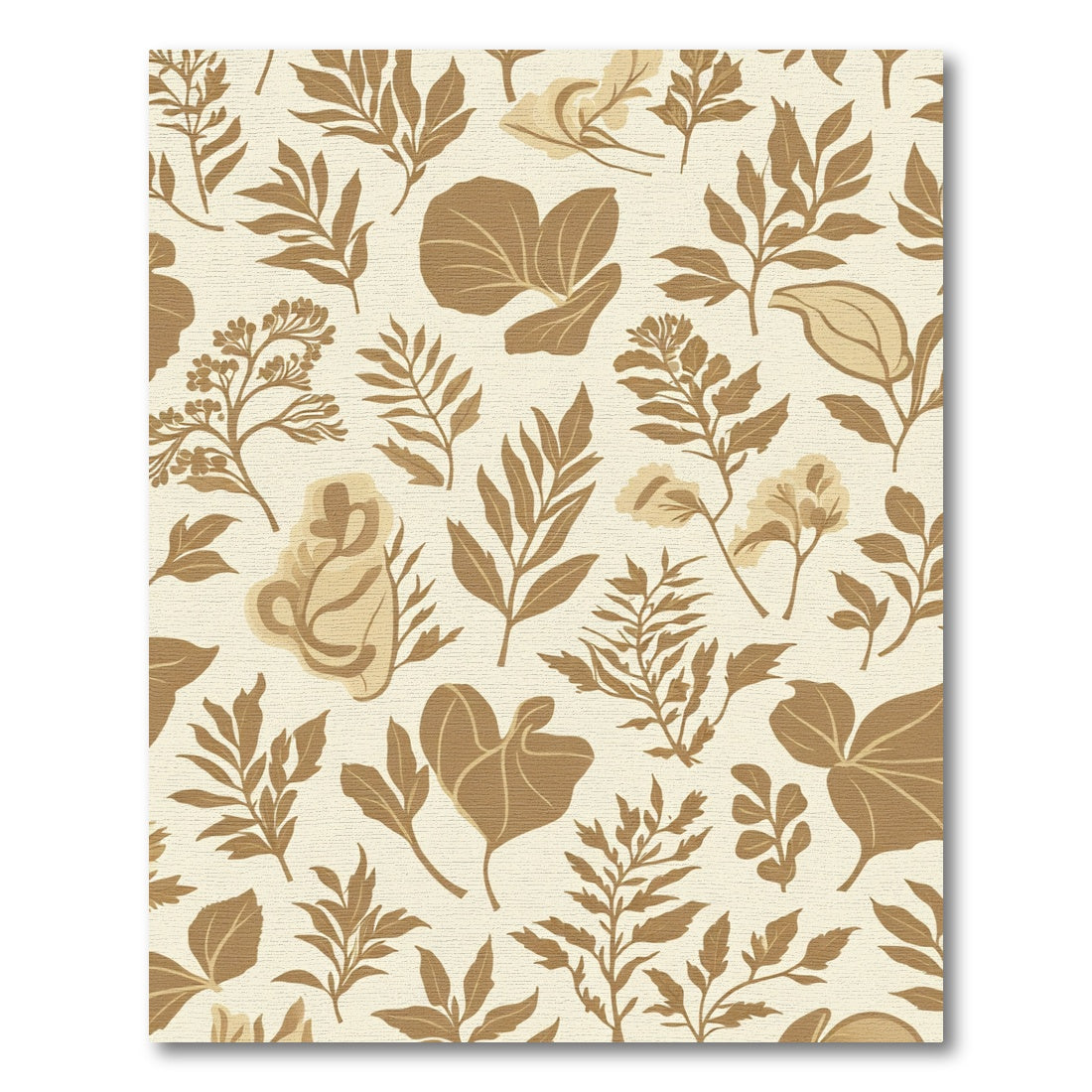 Neutral Earthy Botanical Leaf Arrangement Rug