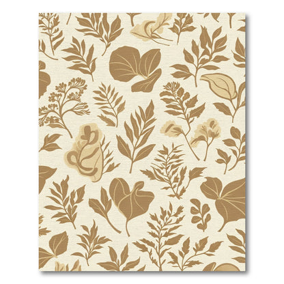 Neutral Earthy Botanical Leaf Arrangement Rug