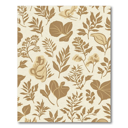 Neutral Earthy Botanical Leaf Arrangement Rug