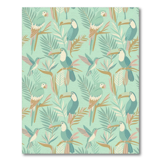 Tropical Teal Toucan Fern Hummingbird Rug