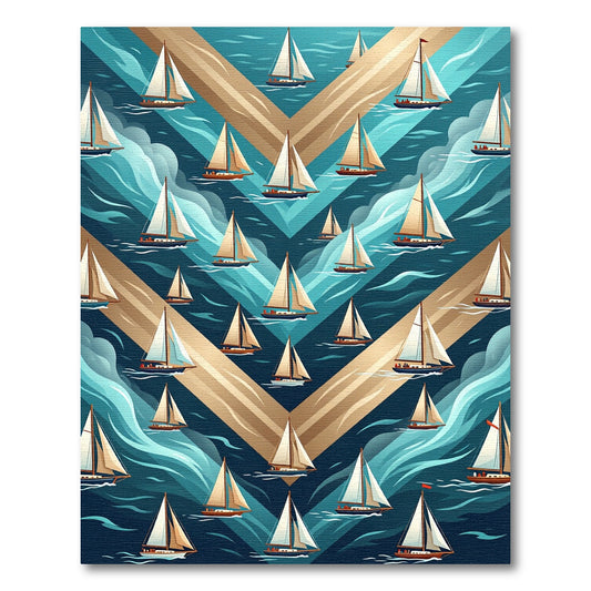 Abstract Teal Nautical Sailboat Chevron Rug