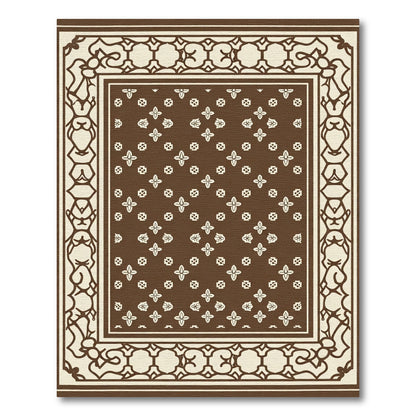 Brown Ivory Outline Floral Border Rug