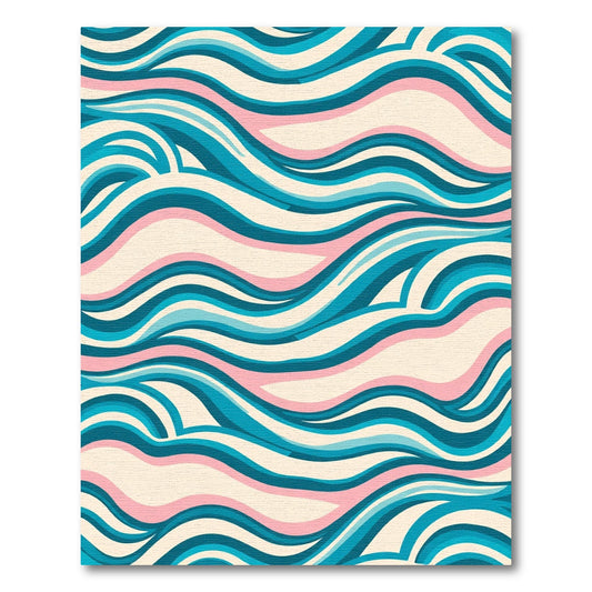Cream Teal Pink Flowing Waves Rug