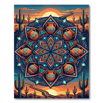Vibrant Southwestern Sunset Pottery Mandala Rug