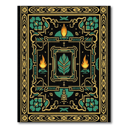 Black Teal Gold Geometric Fireleaf Rug