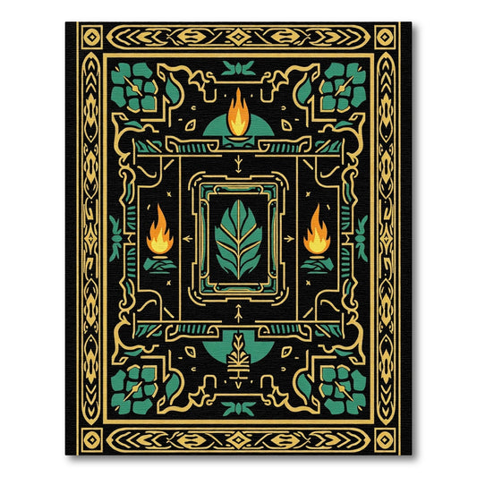 Black Teal Gold Geometric Fireleaf Rug