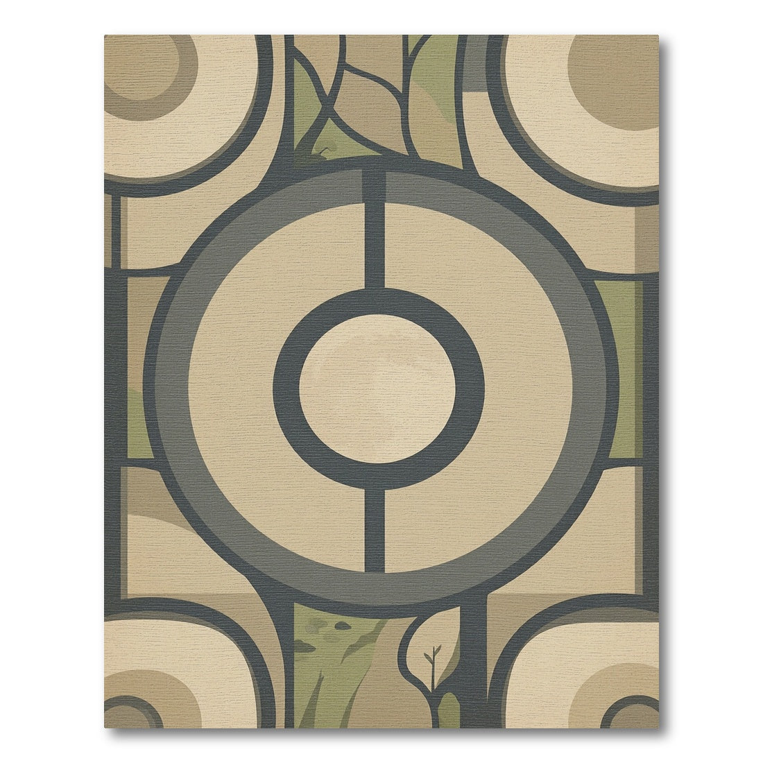 Neutral Green Circles Landscape Scene Rug