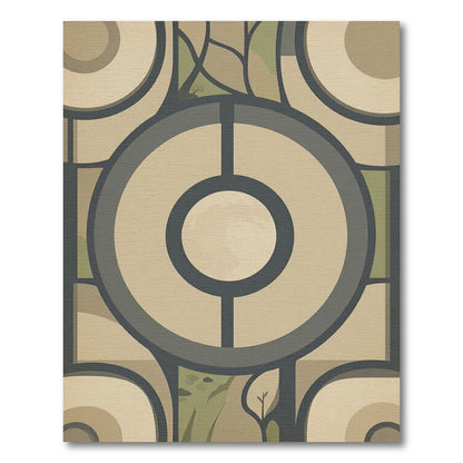 Neutral Green Circles Landscape Scene Rug