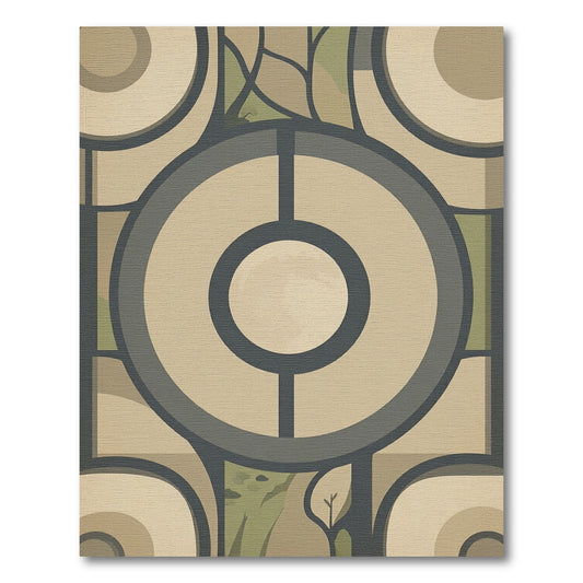 Neutral Green Circles Landscape Scene Rug